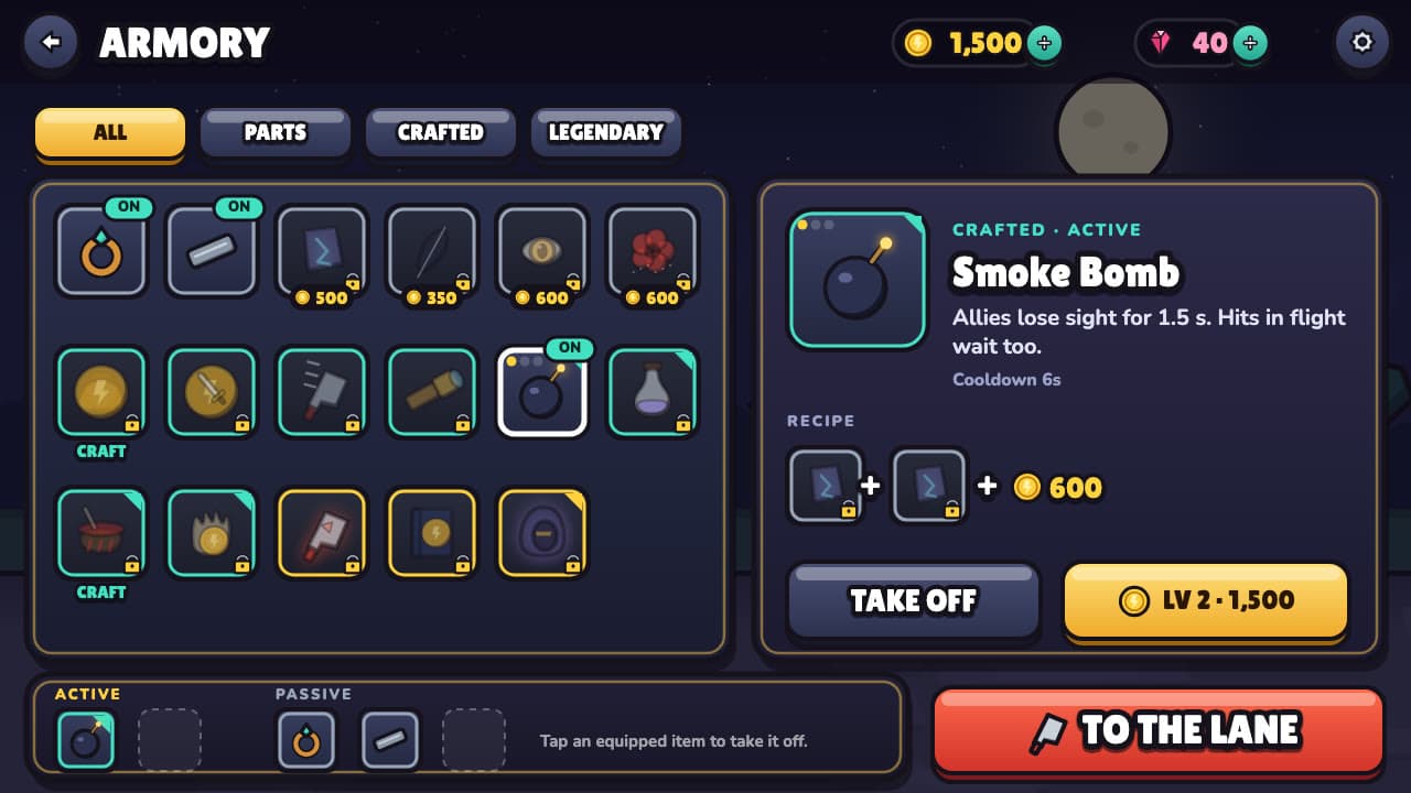 Lane Thief armory screen