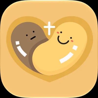 Beans app icon: two smiling beans in a heart with a cross